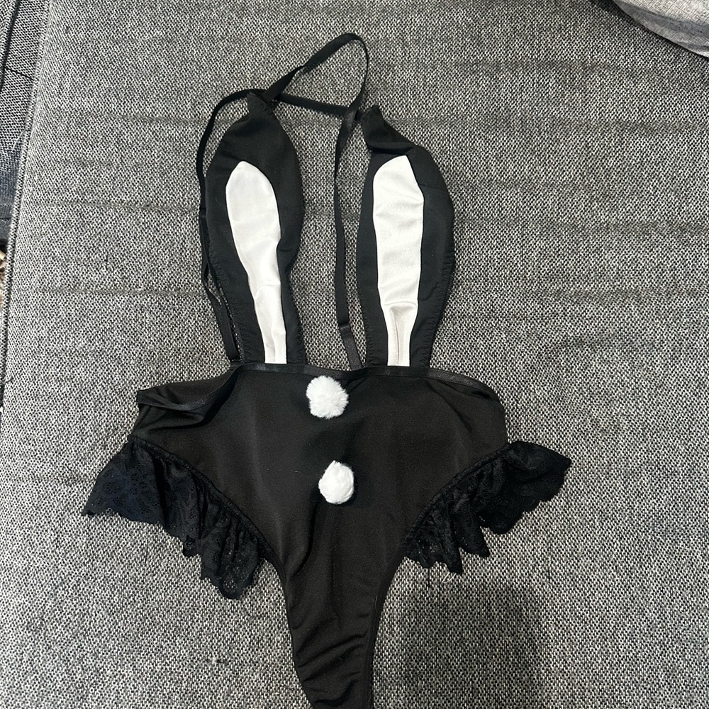 SHEIN Black and White Chemise with Bunny Motif